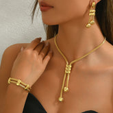 New Women's Jewelry Set 18k Electroplating Long Necklace Geometric Tassel Earrings Versatile Bracelet Women